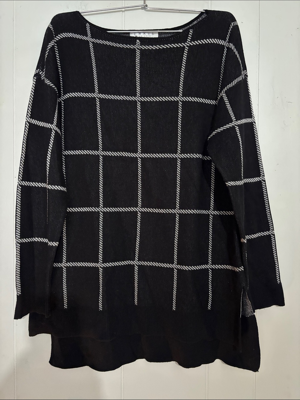 Chaus Black Sweater with White Windowpane Grid